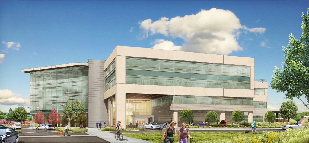 The proposed 18.7-acre oneC1TY campus in Nashville is slated to include medical office buildings like the one shown above. Will the future of HRE include more master-planned healthcare, life science and technology campuses like this one? (Rendering courtesy of oneC1TY, Cambridge Holdings Inc. and ESa Architects)