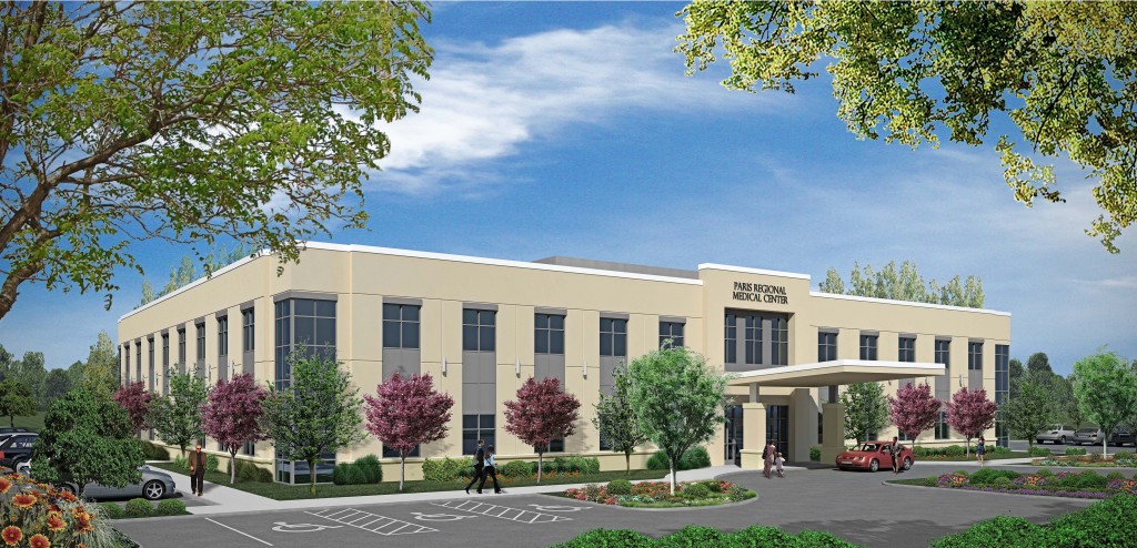 Jupiter, Fla.-based Rendina Healthcare Real Estate plans to begin work this summer at 300-bed Paris (Texas) Regional Medical Center for a two-story, 40,000 square foot, on-campus medical office building. (Rendering courtesy of Rendina Healthcare Real Estate) 