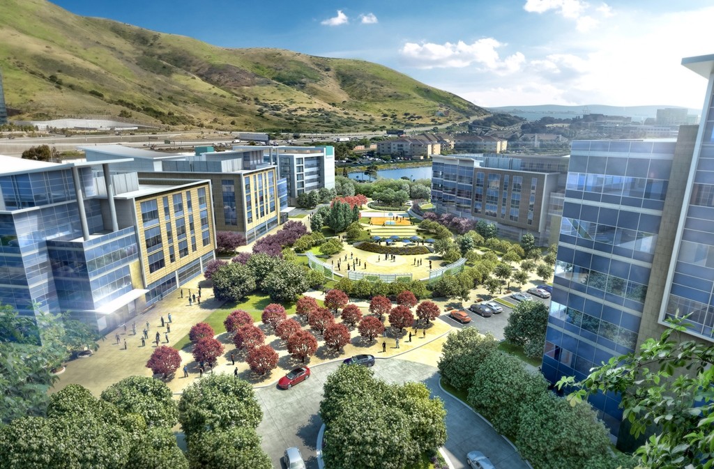 HCP says that it will break ground on an additional two buildings constituting the third phase of The Cove at Oyster Point, its newest life science development in South San Francisco. (Rendering courtesy of HCP) 