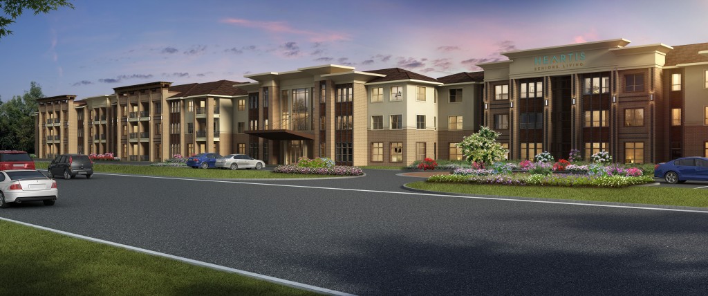  Caddis, a national healthcare real estate firm, is developing Heartis MidCities, an amenity-filled, 178-unit independent living, assisted living and memory care community, in the Fort Worth suburb of Bedford. The 178,530 square foot community is expected to be completed in winter 2017. (Rendering courtesy of Caddis)