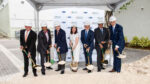 Stuart Miller, Miller School Dean Henri R. Ford, President Julio Frenk, Laurie Silvers, Dr. Stephen D. Nimer, Dr. Dipen J. Parekh, and Adam Carlin take part in the groundbreaking ceremony for the Sylvester TCRB. Photo: Jenny Abreu for the University of Miami
