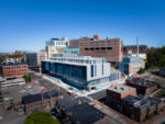 An aerial view of the Malone Family Tower on the MaineHealth Portland Campus