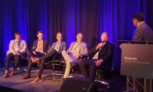 The GlobeSt. HRE Conference “State of the Industry” panel included (from left to right): Kyle Arnold of Newmark, Chris Bodnar of CBRE, Jon Buehner Capital One, Darryl Freling of MedProperties Realty Advisors, Steve Reedy of First Citizens and moderator John Chang of Marcus and Millichap.
HREI™ photo