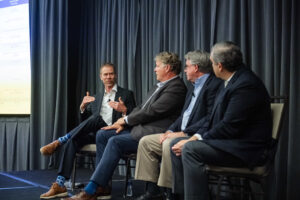The “Lenders’ Playbook” panel discussion at the 2026 Winstead Medical Real Estate & Construction Forum April 15 in Nashville, Tenn., included (from left to right): moderator Steve Leathers of Transwestern and panelists Steve Reedy of First Citizens Bank, Winston Abbott of Siemens Financial Services and Joe Dominguez of BMO Financial Group.
Photo courtesy of Winstead